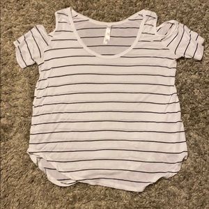 White cold shoulder striped top